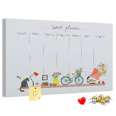 Korktafel farbenfroher Wochenplaner mit Büromotiven