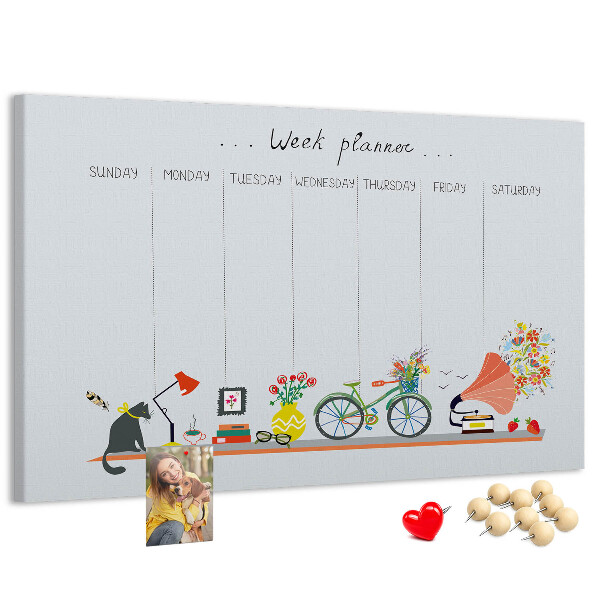 Korktafel farbenfroher Wochenplaner mit Büromotiven