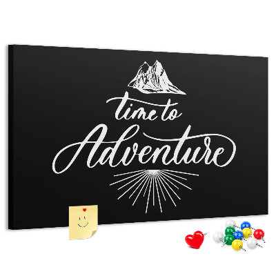 Korktafel mit Bergmotiv Zeit für ein Abenteuer