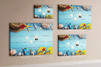 Kork-Pinnwand mit Motiv Sommerurlaub am Strand und Accessoires
