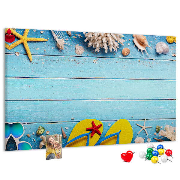Korkbild Sommererinnerungen am Strand mit Muscheln