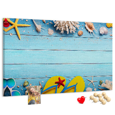 Korkbild Sommererinnerungen am Strand mit Muscheln