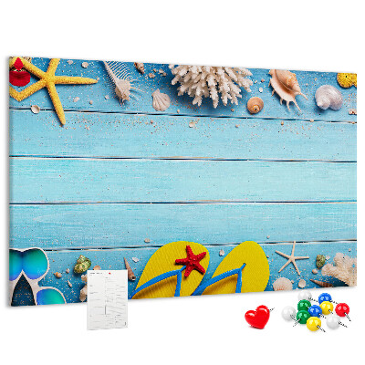 Korkbild Sommererinnerungen am Strand mit Muscheln