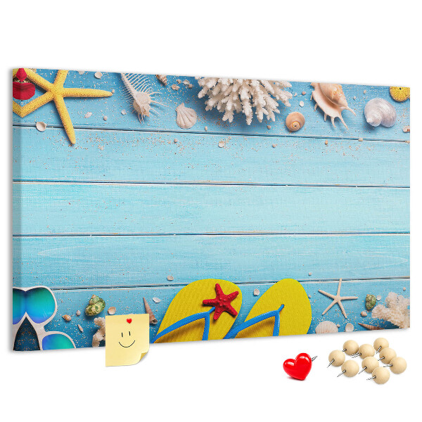 Korkbild Sommererinnerungen am Strand mit Muscheln