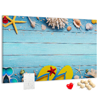 Korkbild Sommererinnerungen am Strand mit Muscheln
