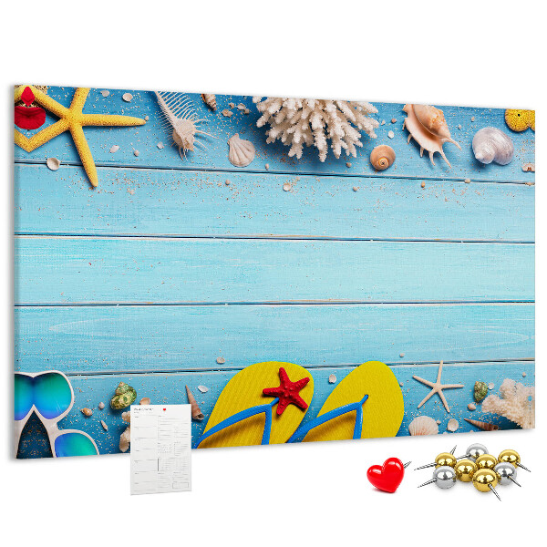 Korkbild Sommererinnerungen am Strand mit Muscheln