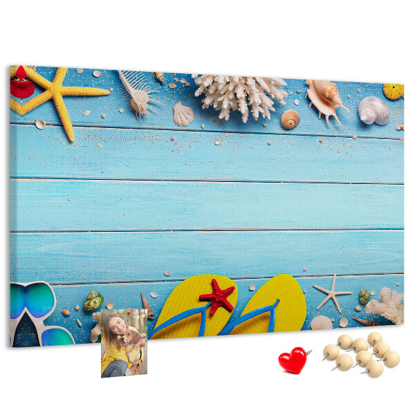 Korkbild Sommererinnerungen am Strand mit Muscheln