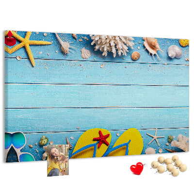 Korkbild Sommererinnerungen am Strand mit Muscheln