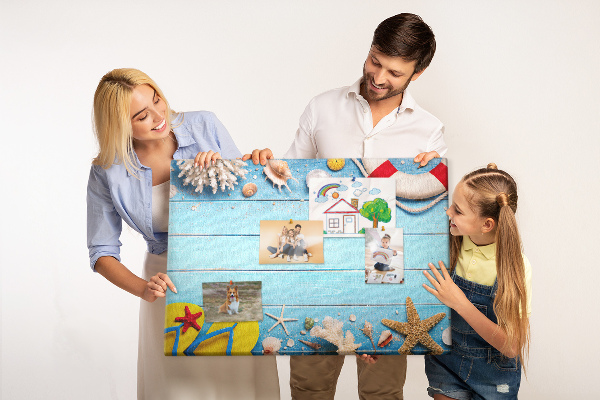 Bilder mit Korkrückwand sommerliches Meeresdesign mit Muscheln und Sand
