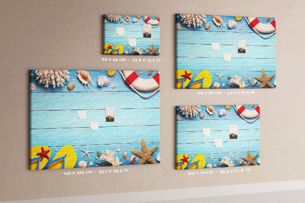 Bilder mit Korkrückwand sommerliches Meeresdesign mit Muscheln und Sand