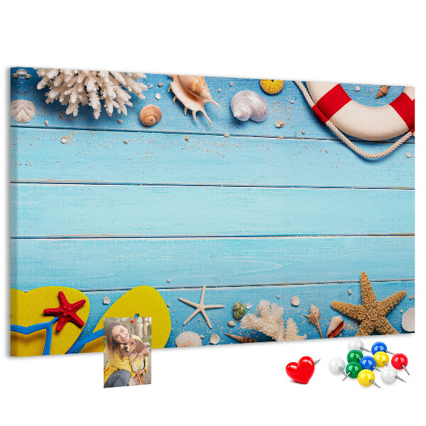 Bilder mit Korkrückwand sommerliches Meeresdesign mit Muscheln und Sand