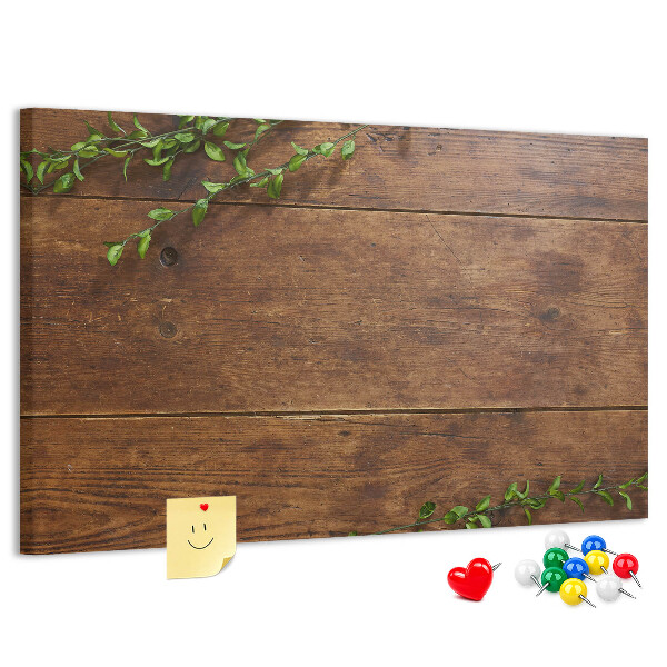 Kork-Pinnwand mit Motiv Naturholz und grünen Zweigen