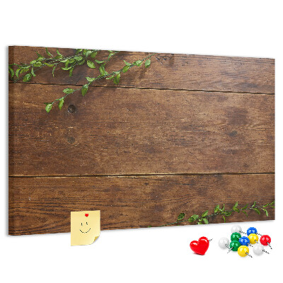 Kork-Pinnwand mit Motiv Naturholz und grünen Zweigen