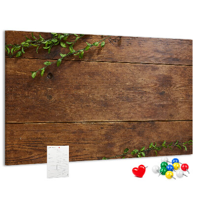 Kork-Pinnwand mit Motiv Naturholz und grünen Zweigen