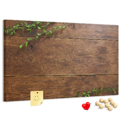 Kork-Pinnwand mit Motiv Naturholz und grünen Zweigen