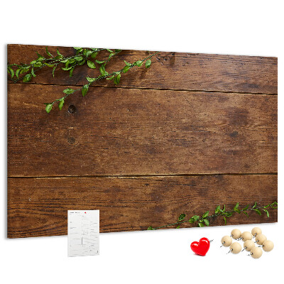 Kork-Pinnwand mit Motiv Naturholz und grünen Zweigen