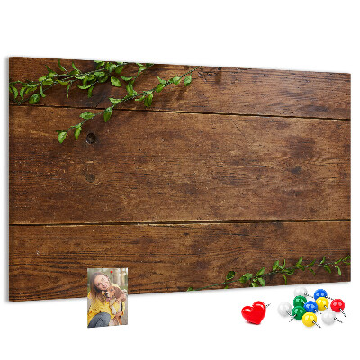 Kork-Pinnwand mit Motiv Naturholz und grünen Zweigen