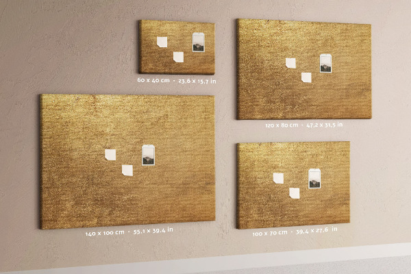 Bild mit Korkrückwand goldene Textur im minimalistischen Stil