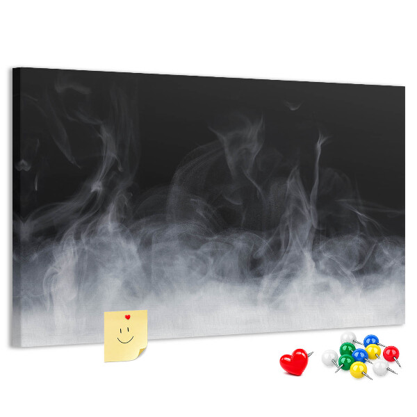 Korktafel mit Motiv sinnlicher Tanz des Nebels vor schwarzem Hintergrund