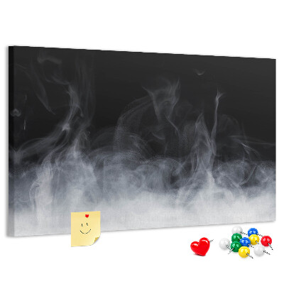 Korktafel mit Motiv sinnlicher Tanz des Nebels vor schwarzem Hintergrund