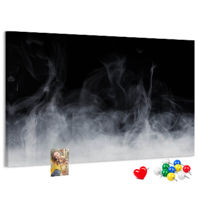 Korktafel mit Motiv sinnlicher Tanz des Nebels vor schwarzem Hintergrund