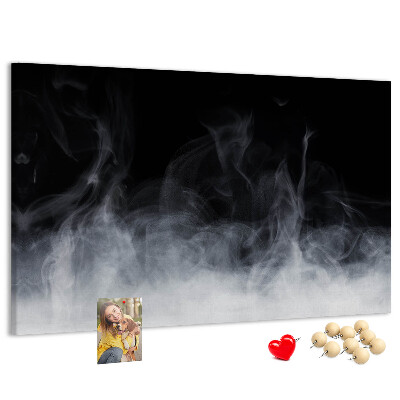 Korktafel mit Motiv sinnlicher Tanz des Nebels vor schwarzem Hintergrund