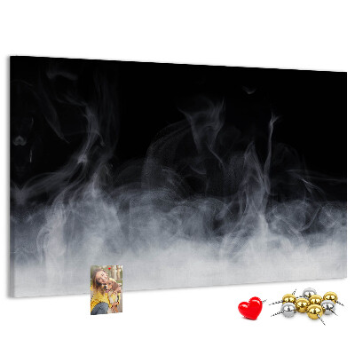 Korktafel mit Motiv sinnlicher Tanz des Nebels vor schwarzem Hintergrund