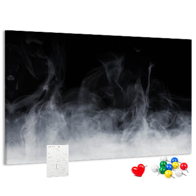 Korktafel mit Motiv sinnlicher Tanz des Nebels vor schwarzem Hintergrund