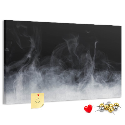 Korktafel mit Motiv sinnlicher Tanz des Nebels vor schwarzem Hintergrund