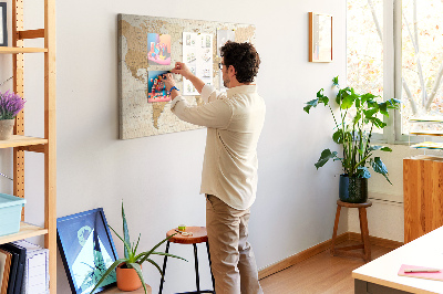 Weltkarte mit Korkrückwand antike Weltkarte in Brauntönen