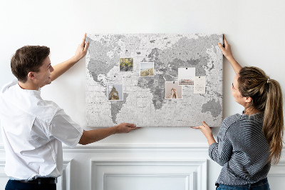 Korktafel detaillierte Weltkarte in Graustufen