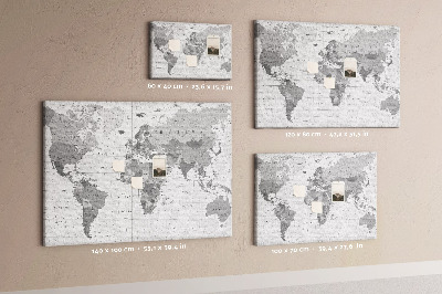 Korktafel detaillierte Weltkarte in Graustufen
