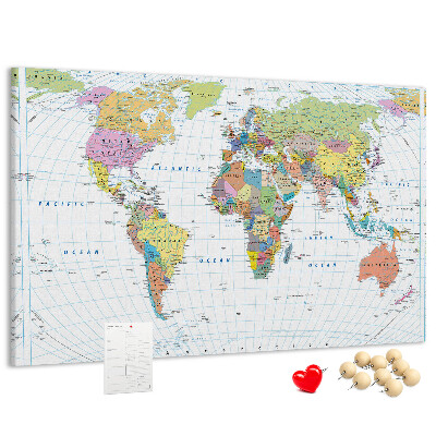 Korktafel weltkarte mit farbigen kontinenten