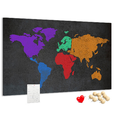 Weltkarte mit Korkrückwand farbenfrohes Design auf dunklem Hintergrund