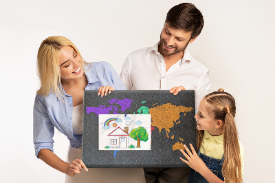 Weltkarte mit Korkrückwand farbenfrohes Design auf dunklem Hintergrund