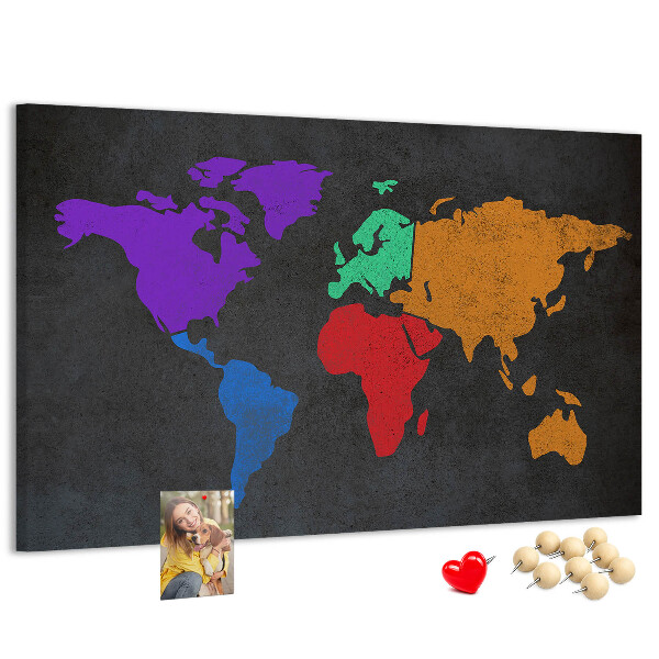 Weltkarte mit Korkrückwand farbenfrohes Design auf dunklem Hintergrund