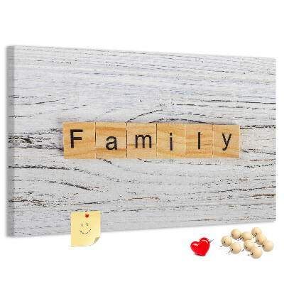 Korktafel mit Motiv Familienerinnerungen auf Holzgrund
