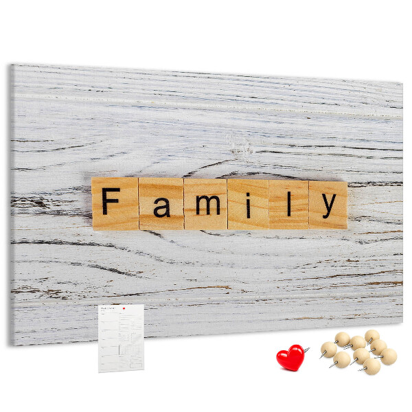 Korktafel mit Motiv Familienerinnerungen auf Holzgrund