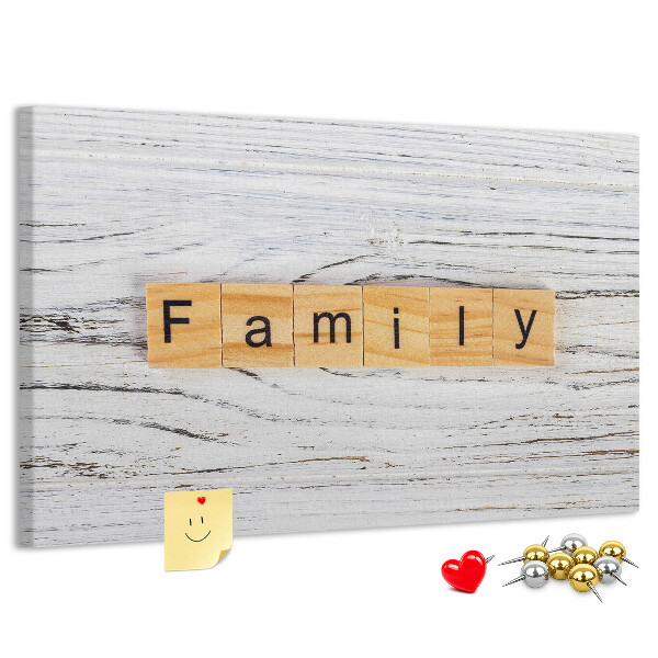 Korktafel mit Motiv Familienerinnerungen auf Holzgrund