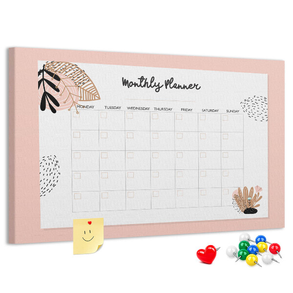 Korktafel stilvoller Monatsplaner mit floralen Akzenten
