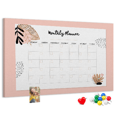 Korktafel stilvoller Monatsplaner mit floralen Akzenten