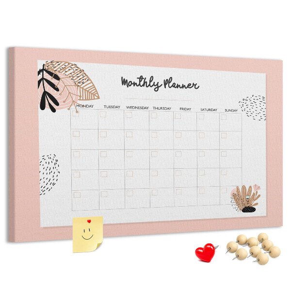 Korktafel stilvoller Monatsplaner mit floralen Akzenten