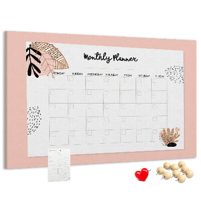 Korktafel stilvoller Monatsplaner mit floralen Akzenten