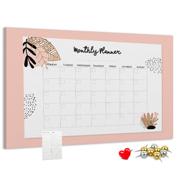 Korktafel stilvoller Monatsplaner mit floralen Akzenten