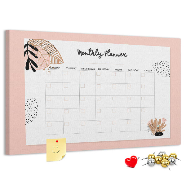 Korktafel stilvoller Monatsplaner mit floralen Akzenten