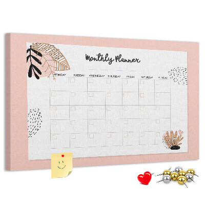 Korktafel stilvoller Monatsplaner mit floralen Akzenten