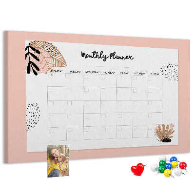 Korktafel stilvoller Monatsplaner mit floralen Akzenten