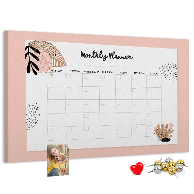 Korktafel stilvoller Monatsplaner mit floralen Akzenten