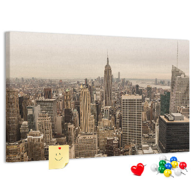 Kork-Pinnwand mit Motiv New Yorker Skyline und Wolkenkratzern