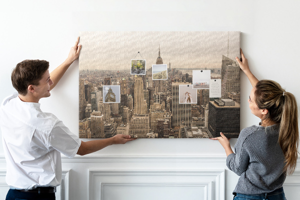 Kork-Pinnwand mit Motiv New Yorker Skyline und Wolkenkratzern
